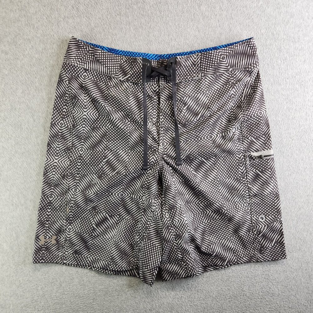 Under Armour Board Shorts Mens 34 Gray Geometric Cargo Swim Trunks 10" Inseam